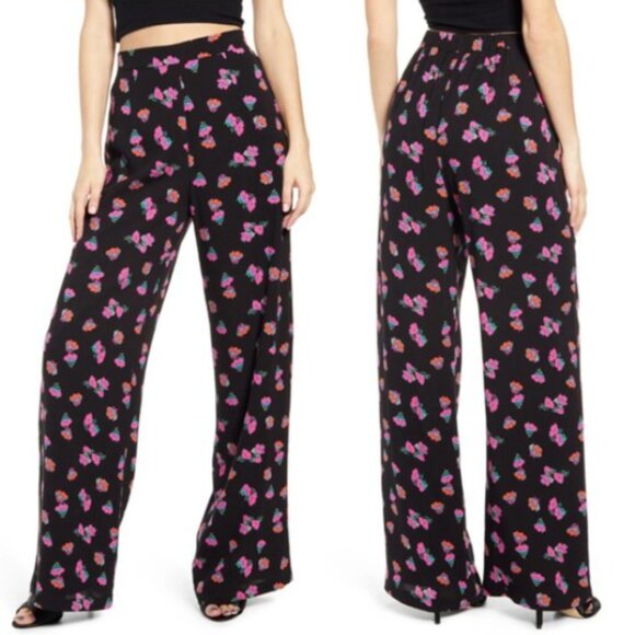 WAYF Floral High Rise Wide Leg Pants in Black XS - Picture 1 of 8
